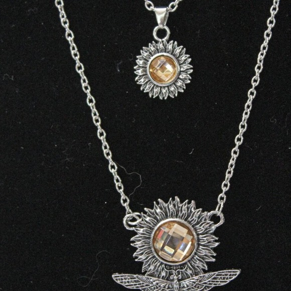 New Cute Fashion Silver Tone Double Chain Sunflower Necklace N34 - Picture 3 of 5